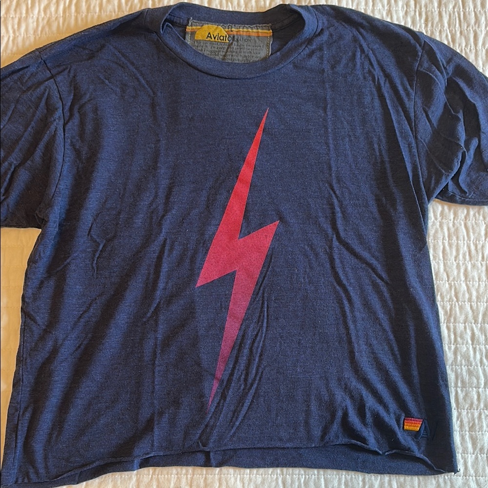 Navy T-Shirt with Pink Lightning Bolt